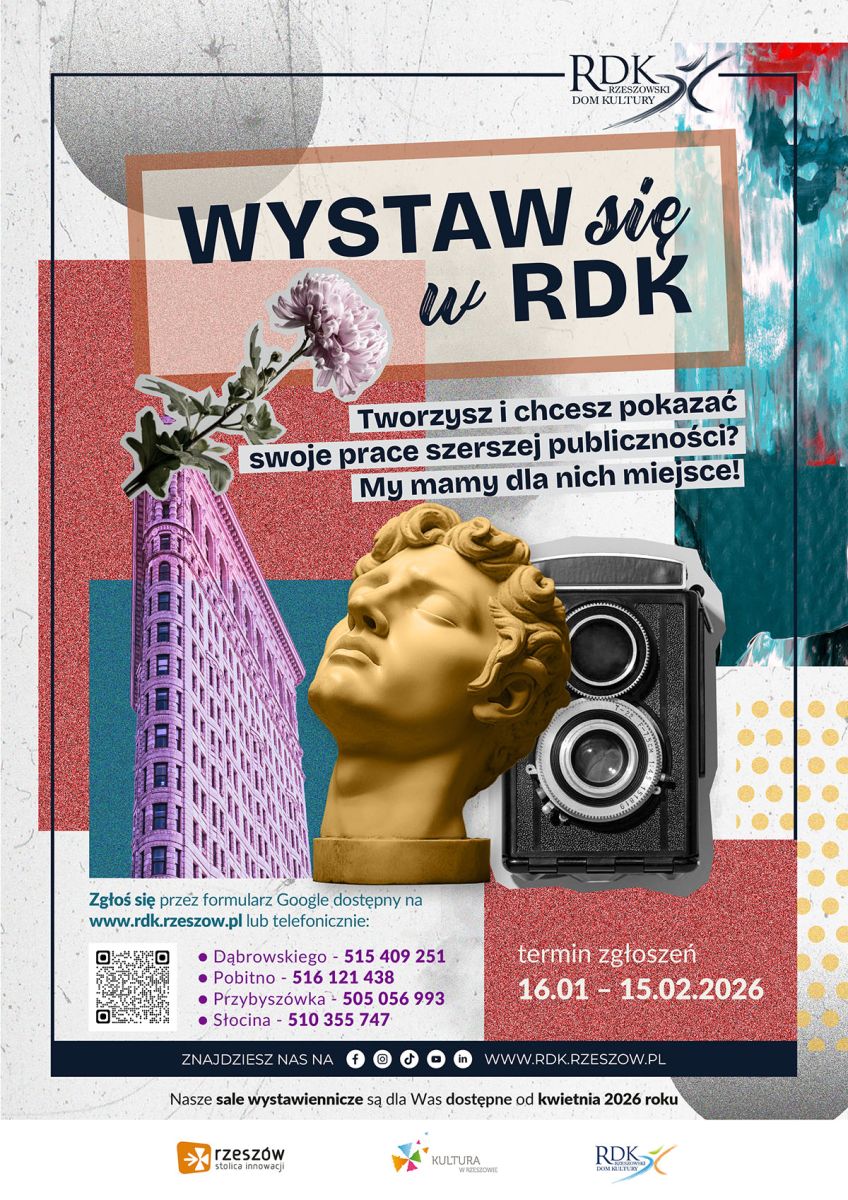 Plakat promujący wystawy lokalnych twórców